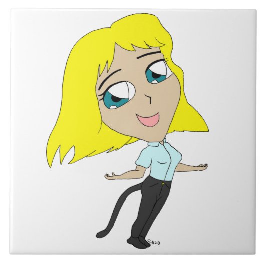 chibi meisje met staart tegeltje (Voorkant)