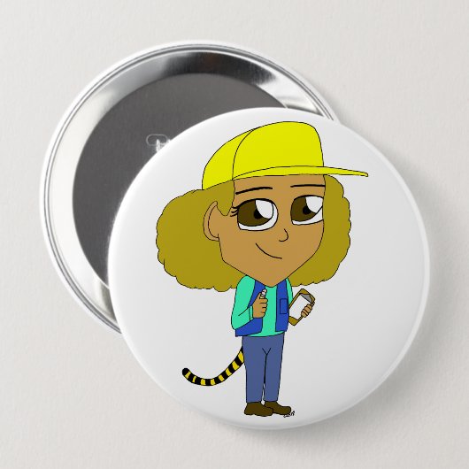 chibi meisje met tijgerstaart ronde button 4,0 cm (Voorkant /achterkant)