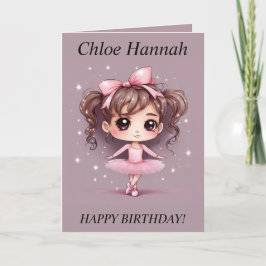 Chibi Meisje Pigtails Ballerina Verjaardag Kaart