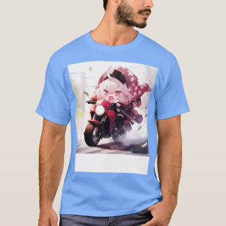 Chibi meisje rijden motorfietsen t-shirt