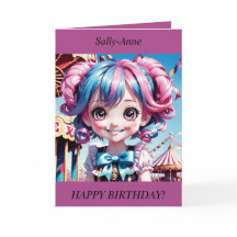 Chibi Meisje roze/blauw haar glimlachend Verjaarda
