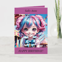 Chibi Meisje roze/blauw haar glimlachend Verjaarda