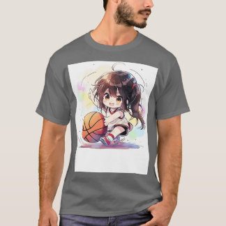 chibi meisje spelen basketbal t-shirt