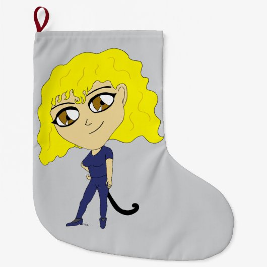 Chibi met een kat als staart grote kerstsok (Voorkant)