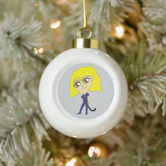 Chibi met een kat als staart keramische bal ornament (Boom)