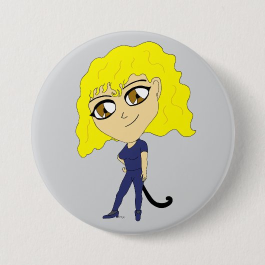 Chibi met een kat als staart ronde button 7,6 cm (Voorkant)