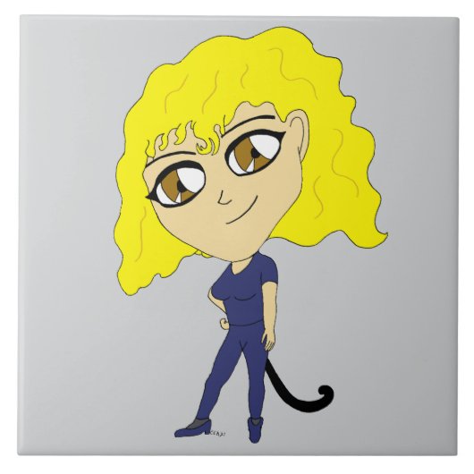 Chibi met een kat als staart tegeltje (Voorkant)
