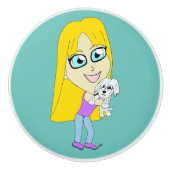 Chibi met een pup keramische knop (Voorkant)