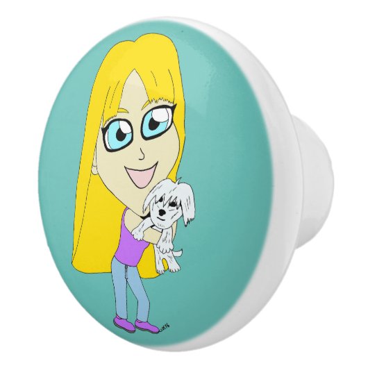 Chibi met een pup keramische knop (Rechts)