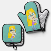Chibi met een pup ovenwant & pannenlap set (Voorkant / Achterkant)