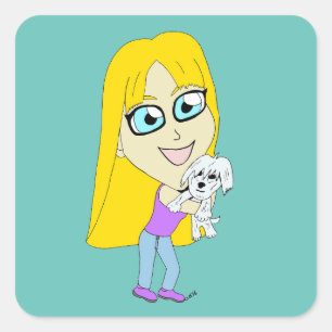 Chibi met een pup vierkante sticker