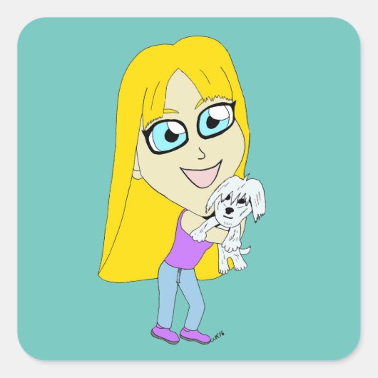 Chibi met een pup vierkante sticker (Voorkant)