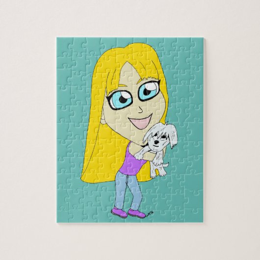 Chibi met een puppy legpuzzel (Verticaal)