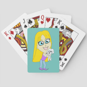 Chibi met een puppy pokerkaarten