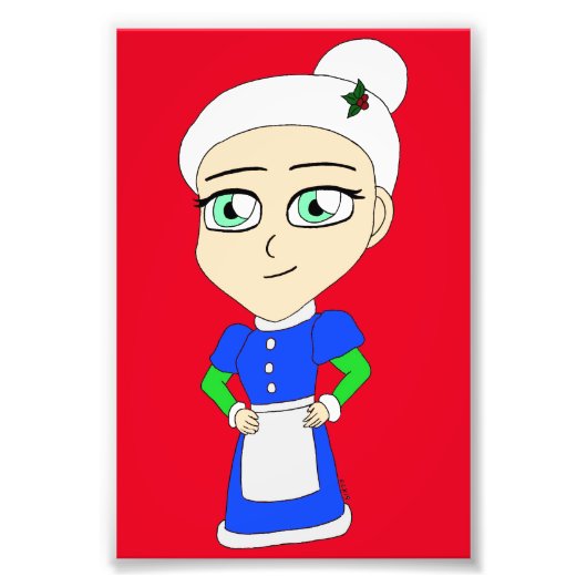 Chibi mevrouw Claus blauwe pak Foto Afdruk (Voorkant)