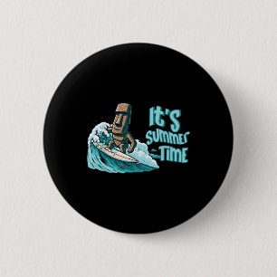 Chibi Moai Mood Surfen Zomer Tijd Strand Oceaan Ze Ronde Button 5,7 Cm