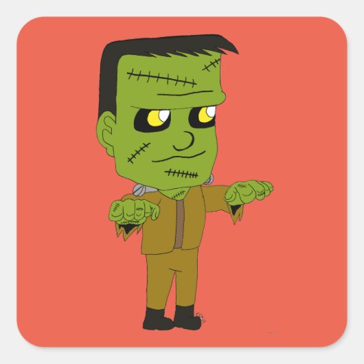 chibi monster vierkante sticker (Voorkant)