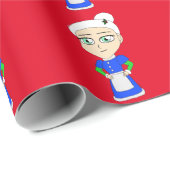Chibi Mrs Claus blauw pak Cadeaupapier (Rol Hoek)