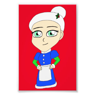Chibi Mrs Claus blauw pak Foto Afdruk