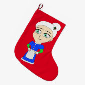 Chibi Mrs Claus blauw pak Grote Kerstsok (Voorkant (Hangend))