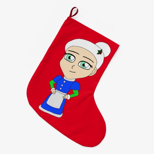 Chibi Mrs Claus blauw pak Grote Kerstsok (Voorkant (Hangend))