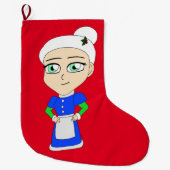 Chibi Mrs Claus blauw pak Grote Kerstsok (Voorkant)