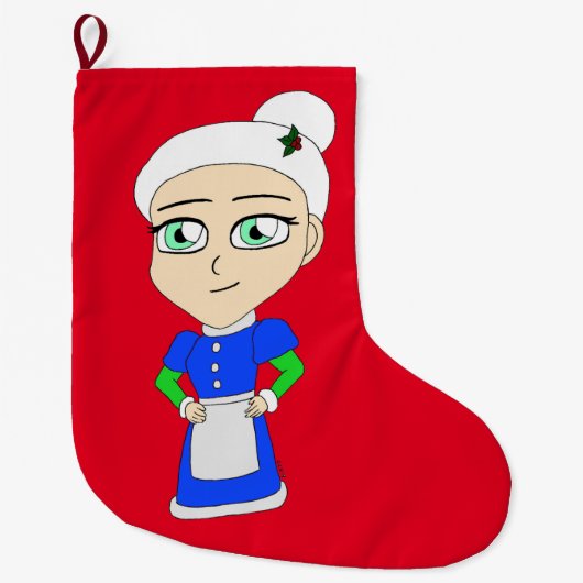 Chibi Mrs Claus blauw pak Grote Kerstsok (Voorkant)