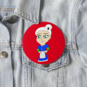 Chibi Mrs Claus blauw pak Ronde Button 4,0 Cm (In situ)