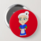 Chibi Mrs Claus blauw pak Ronde Button 4,0 Cm (Voorkant /achterkant)