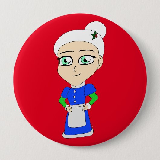 Chibi Mrs Claus blauw pak Ronde Button 4,0 Cm (Voorkant)