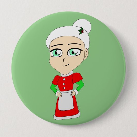 chibi mrs. claus ronde button 4,0 cm (Voorkant)