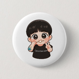 Chibi Music Pin – Golden Era Inspired Badge Ronde Button 5,7 Cm