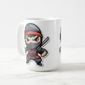 Chibi Ninja Warrior Cartoon - Fierce Martial Arts Koffiemok (Voorkant links)