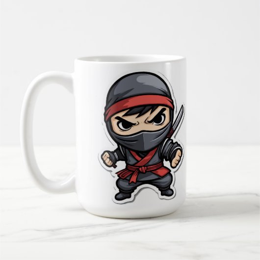 Chibi Ninja Warrior Cartoon - Fierce Martial Arts Koffiemok (Links)