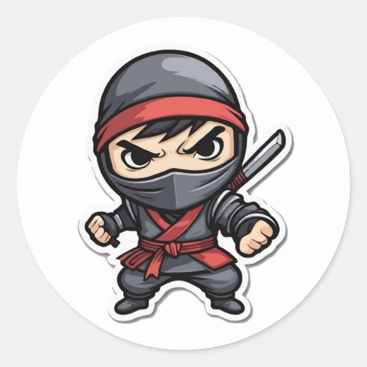 Chibi Ninja Warrior Cartoon - Fierce Martial Arts Ronde Sticker (Voorkant)