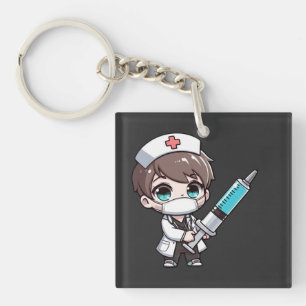 Chibi Nurse Cartoon - zorg, chibi, verpleegkundige Sleutelhanger