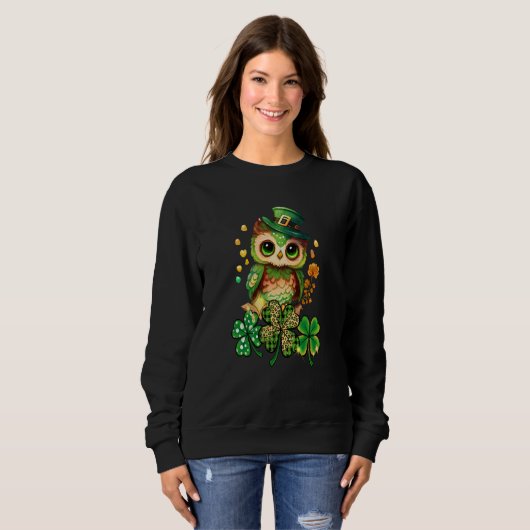 Chibi Owl Adorable St Patrick's Day Bird Cute C Trui (Voorkant volledig)