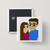 Chibi paar vierkante button 5,1 cm (Voorkant /achterkant)