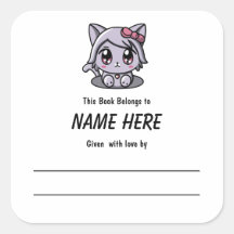 Chibi Paarse kat Kinderboekbord met bericht