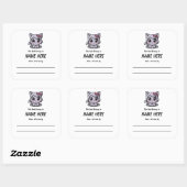 Chibi Paarse kat Kinderboekbord met bericht Vierkante Sticker (Vel)