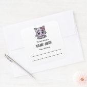 Chibi Paarse kat Kinderboekbord met bericht Vierkante Sticker (Envelop)