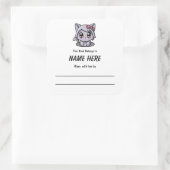 Chibi Paarse kat Kinderboekbord met bericht Vierkante Sticker (Tas)