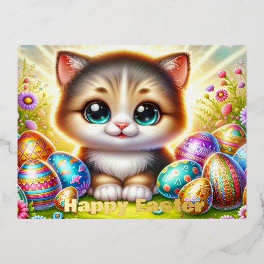 Chibi Paaskat Briefkaart met goudfolie accenten (Voorkant)