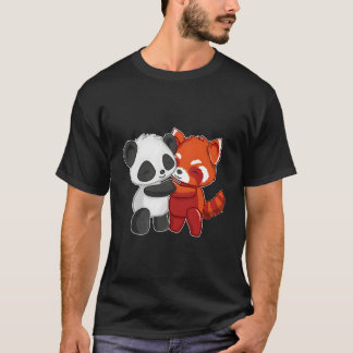 Chibi Panda Bear Hugs Red Panda T-shirt