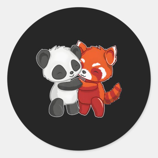 Chibi Panda Beer Hugs Red Panda Ronde Sticker (Voorkant)