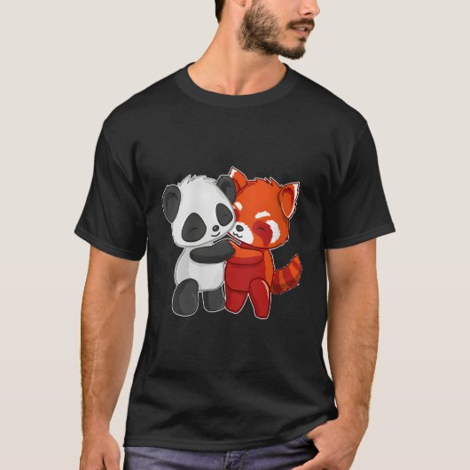 Chibi Panda Beer Hugs Red Panda T-shirt (Voorkant)