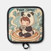 Chibi Panda Brouw Hittebestendige Ovenwant Pannenlap (Voorkant)
