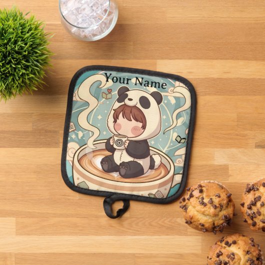 Chibi Panda Brouw Hittebestendige Ovenwant Pannenlap (Top down)