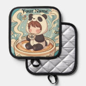 Chibi Panda Brouw Hittebestendige Ovenwant Pannenlap (Voorkant / Achterkant)