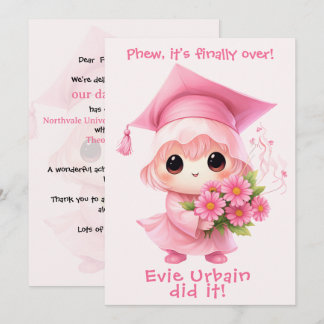 🎓Chibi Pink Celebration Graduation Announcement Kaart